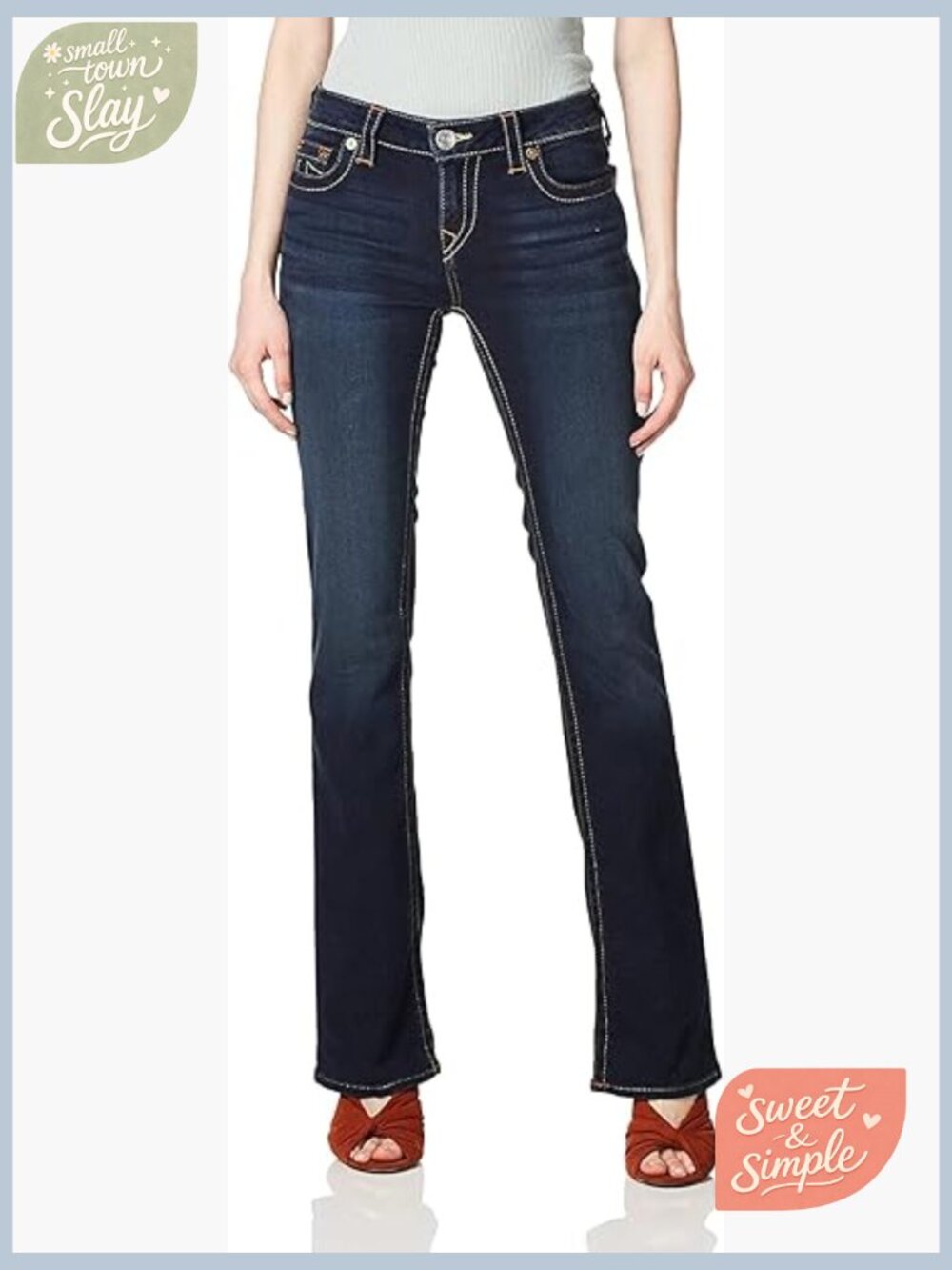 Mid Rise Bootcut Jeans Premium Stretch Denim Flattering Fit Women's